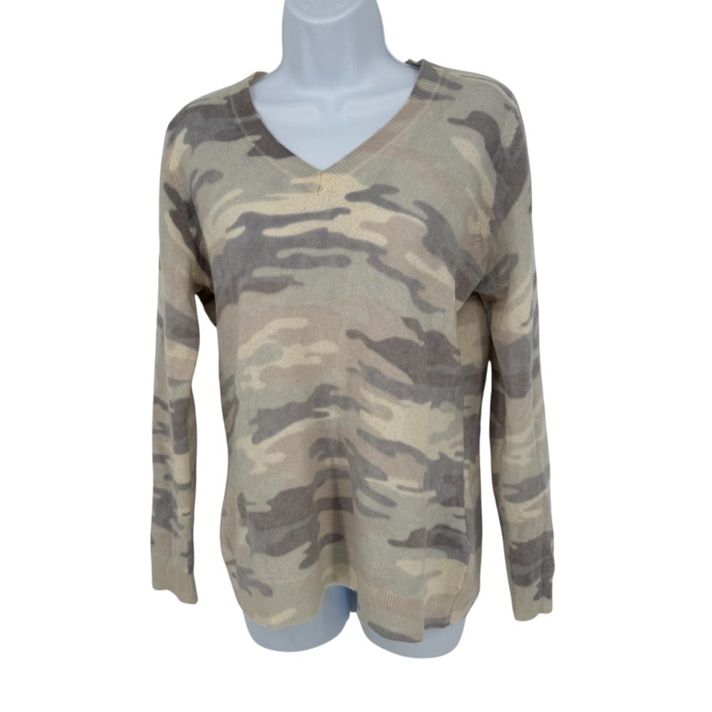 Charter Club Luxury 100% Cashmere Soft Camo Camouflage V-neck Sweater Size Large